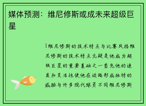 媒体预测：维尼修斯或成未来超级巨星