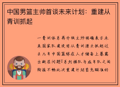 中国男篮主帅首谈未来计划：重建从青训抓起