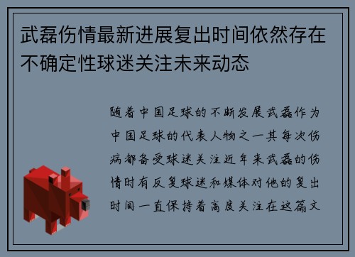 武磊伤情最新进展复出时间依然存在不确定性球迷关注未来动态